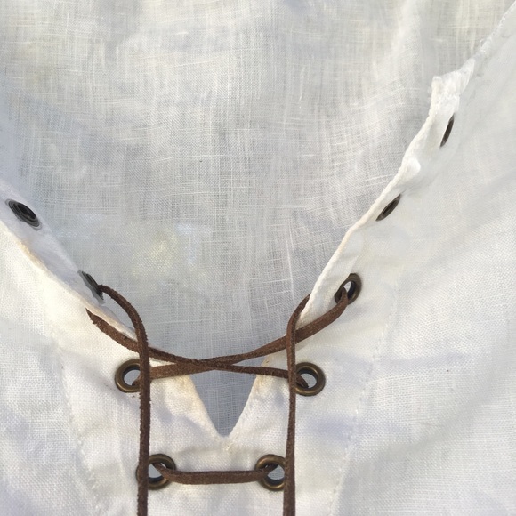 100% Linen Quarter Sleeve White Top- Leather String Neck - Picture 9 of 10